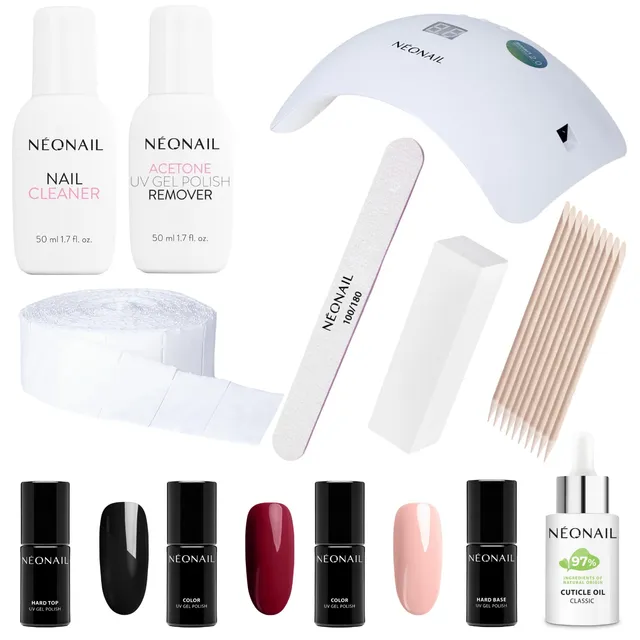 neonail-starter-set-mit-led-lampe-22w-48-4x-uv-nagellack-7-2-ml-hard-base-top-ma image 1