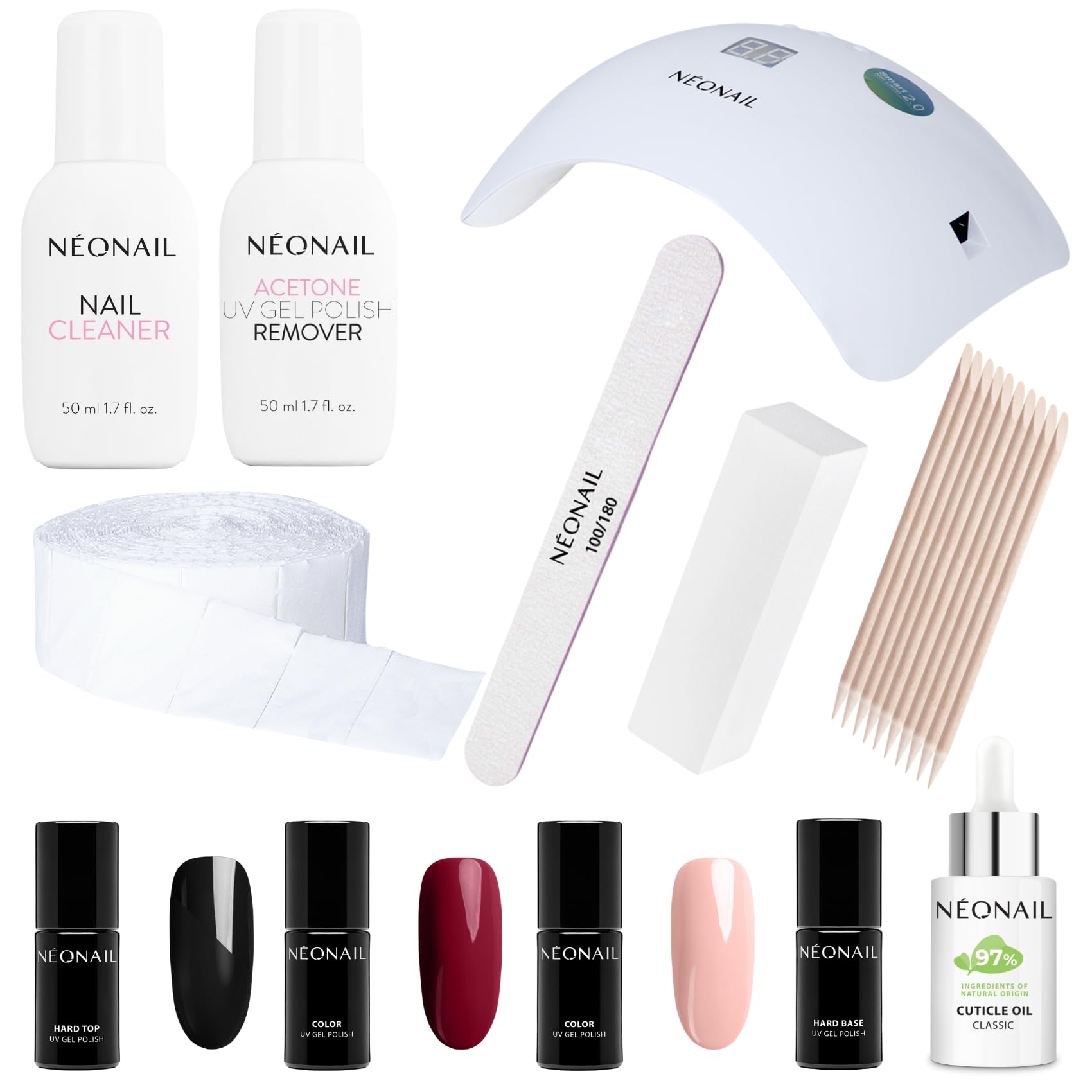 neonail-starter-set-mit-led-lampe-22w-48-4x-uv-nagellack-7-2-ml-hard-base-top-ma image 1